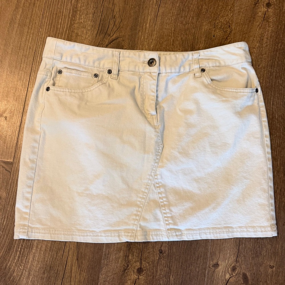 Kenar Denim Style Mini Skirt Women Size 10 Beige‎ Cotton Blend Five Pocket Twill